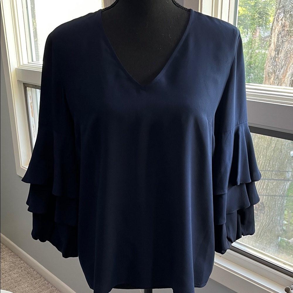 Antonio Melani Navy Blue Silky Women's Top Sz S - Picture 4 of 8
